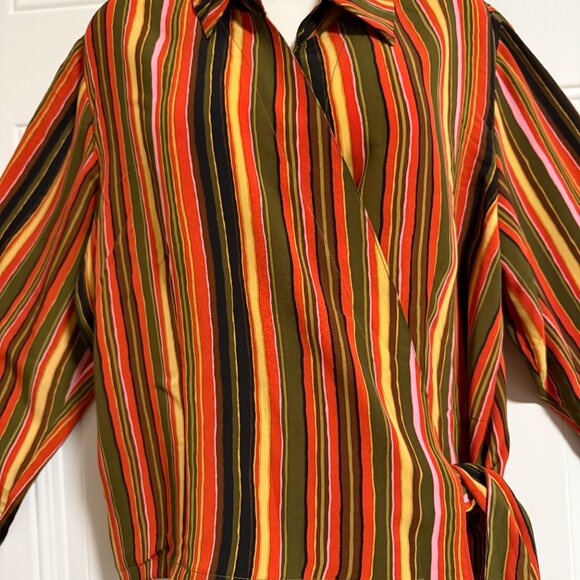 San Andre Striped Multicolor Button-Up Blouse SZ 14 Sophisticated Chic Goblincor - Picture 6 of 7